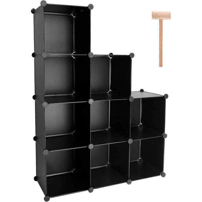 TUMUCUTE Storage Cube Shelf with 9 Cubes, Plastic, Cabinet, Modular, Bookshelf, Storage Shelves for Bedroom, Living Room, Office, Black