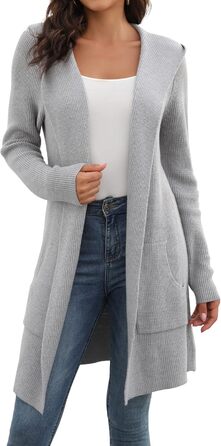 Жіночий трикотажний кардиган JUOIANTANG з довгими рукавами, кишенями та капюшоном, сірий, S-XXL
