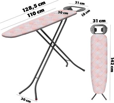 Прасувальна дошка KADAX 110x30 см, складна, з регульованою висотою, для дому, Made in EU (Лососевий)