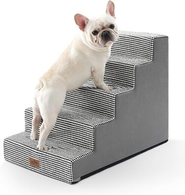 COZY KISS Dog Stairs for Small Dogs, Wide Steps Pet Stairs for Bed Couch Car, 60cm High High-Density Foam Cat Stairs with Removable Cover (7x0x60cm, ) (Black & White, 5, 75x50x60cm)