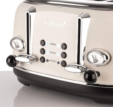 Тостер Korona 21676, 4-х секційний, кремовий, з регулюванням ступеня прожарювання, функція підігріву, 1630 Вт, підставка для тостів, висувна шухляда для крихт, центрування тостів