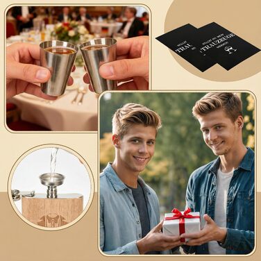 Персоналізований набір фляг 8oz з гравіюванням – фляга з нержавіючої сталі, 4 склянки, воронка & подарункова коробка для дружків, подарунок на весілля для чоловіків та жінок (колір дерева)