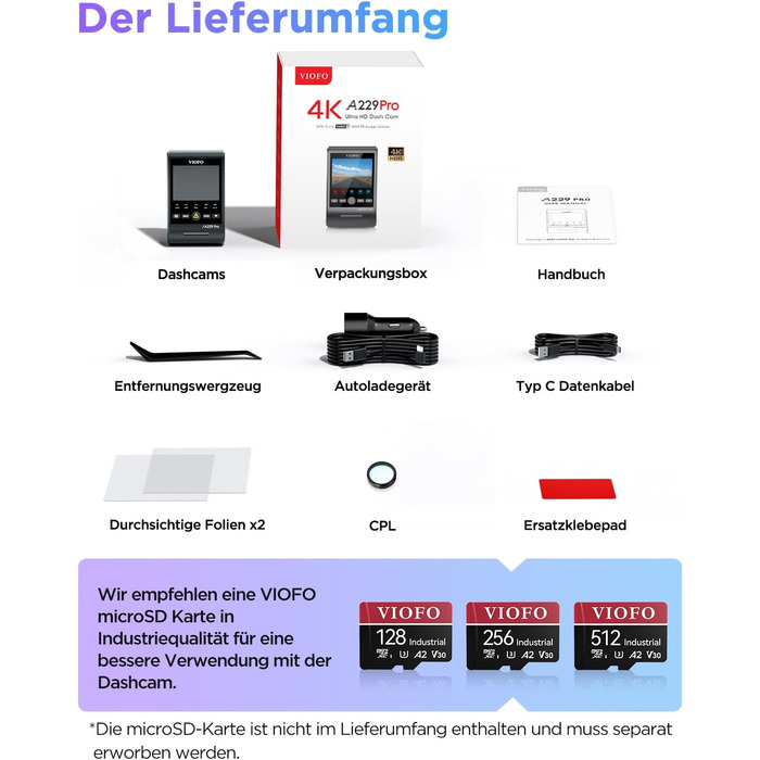 Відеореєстратор VIOFO A229 Pro 4K STARVIS 2, HDR з GPS, Wi-Fi 5GHz, CPL-фільтром та нічним баченням 2.0