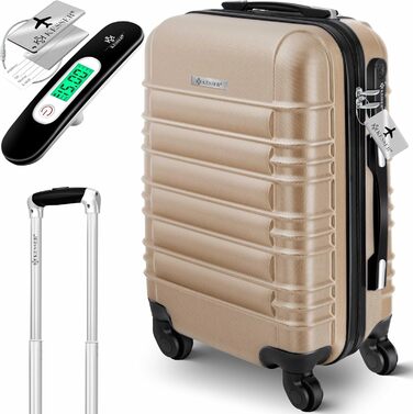 KESSER® Hard Shell Suitcase Including Luggage Scale + Baggage Tag | Trolley Suitcase Rolling Luggage Combination Lock 4 Wheels ABS Hard Shell Telescopic Handle (75cm – 120L) (Carry-on 55cm - 55L, Champagne)
