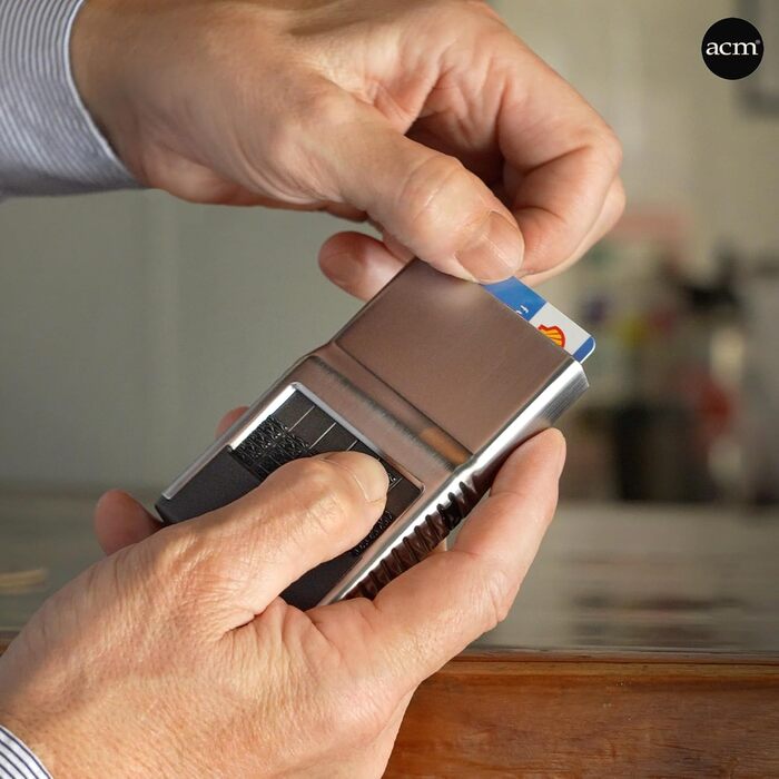 ACM 2.0: Елегантний гаманець для жінок та чоловіків з відділенням для карток та грошей, захист від подряпин, хром/срібло