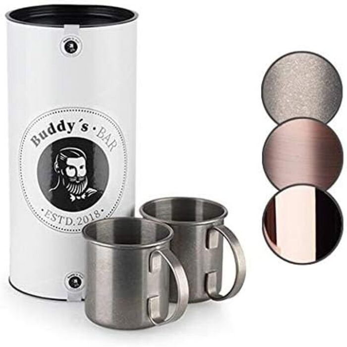 Moscow Mule - 2 x 500 ml Cocktail Glasses, 27 cm Bar Spoon, 5cl Jigger & Black Lime Squeezer, Food-Grade, Cocktail Glass Set including Gift Box, (Antique Stainless Steel, 2 Pieces (1 Pack))
