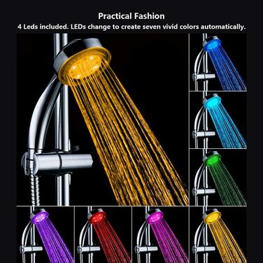 LED Shower Head with Color Changing, High-Pressure Shower Head with Automatically Changing 7 Colors, No Battery Required, Handheld Showerheads for Bathroom, Chrome