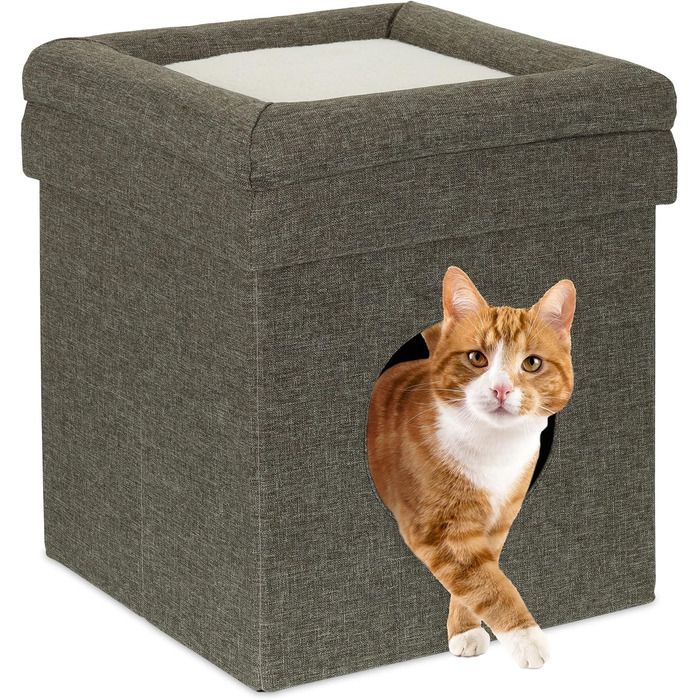 Relaxdays Cat Cave Indoor, Retreat for Cats & Small Dogs, Pet Hideaway 2 Levels, HxWxD: 44 x 38 x 38 cm, grey