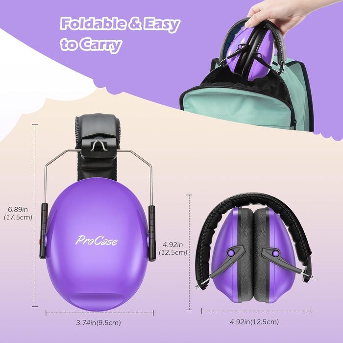 Навушники для дітей ProCase, захист від шуму NRR 2dB, 3-2 роки, для сну, подорожей, карнавалів, аутизму, шумозаглушення (Легкий фіолетовий)