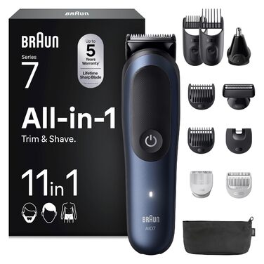 Триммер Braun All-in-One 7 AIO7540: Набір 11-в-1 для бороди, волосся та тіла, водонепроникний, синій