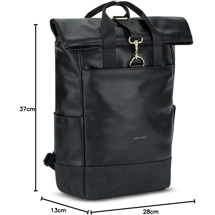 Жіночий рюкзак Expatrié Adele Rolltop: елегантний рюкзак для університету, велосипеда та роботи. Водовідштовхуючий, чорний, для ноутбука.