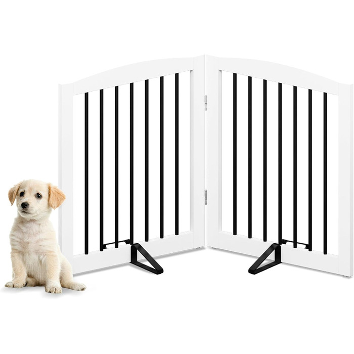Захисне ґратка для собак, перегородка для собак у квартиру без свердління, металева та дерев'яна, самостійна, для дверей, сходів, захист, складана, біла, 4 панелі, захист для дверей 24 дюйми * 4 (24 дюйми білий * 2)