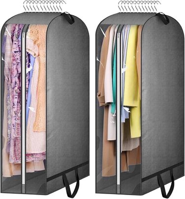 Чохли для одягу 2 шт. WwuHua, 110*60*25 см, сірі, з блискавкою, для костюмів, вечірніх суконь, пальто, жакеток