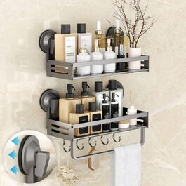 Поличка для душу Onemake з присосками, 2 шт., 30 см, чорна матова. Органайзер для ванної кімнати з гачками та рушниковою перекладиною