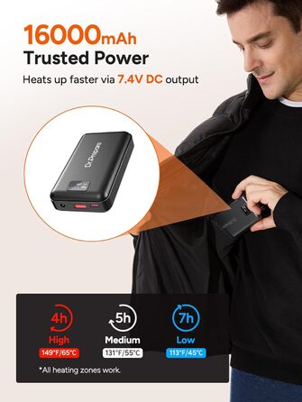 Обогрівальна жилетка Dr.Prepare для чоловіків та жінок з Powerbank 16000mAh, 3 режими нагріву, 10 зон нагріву, для активного відпочинку, подорожей, спорту, чорна