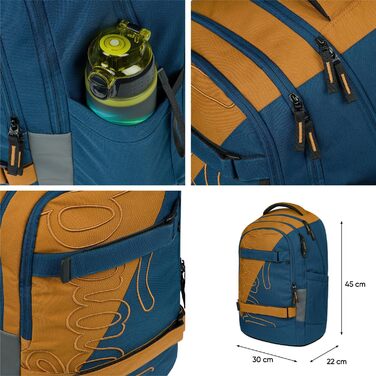 Шкільний рюкзак Baagl Set для хлопчиків та дівчаток-підлітків (5 частин): рюкзак для скейтборду, пенал, спортивна сумка, сумка для занять спортом, поясна сумка. Ергономічний рюкзак, 30 л, Duo.