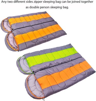 Спальний мішок для кемпінгу, 3 сезони, з капюшоном, для дорослих, зимовий, для подорожей, рюкзаків, походів, з компресійним мішком, оранжевий/сірий, L