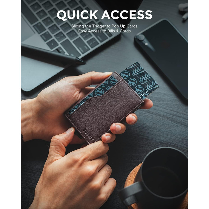 Кредитне портмоне VULKIT з двома вікнами для ID, RFID-захистом, автоматичний підйом, з натуральної шкіри, для карток та грошей (Коричневий)