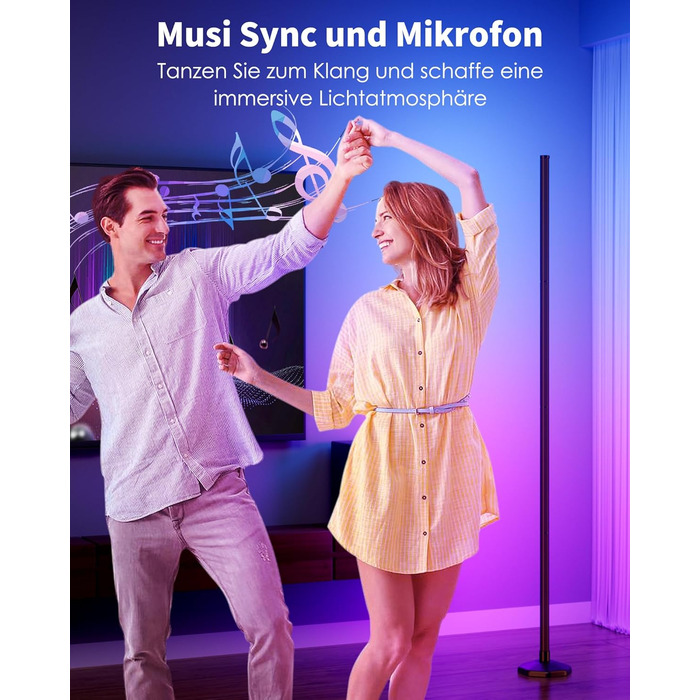 LED-стійка лампа WISIMMALL для вітальні з RGBIC, диммуванням та керуванням через додаток, 170 см, 16 мільйонів кольорів, 300 режимів, музичний синхронізація, для дому