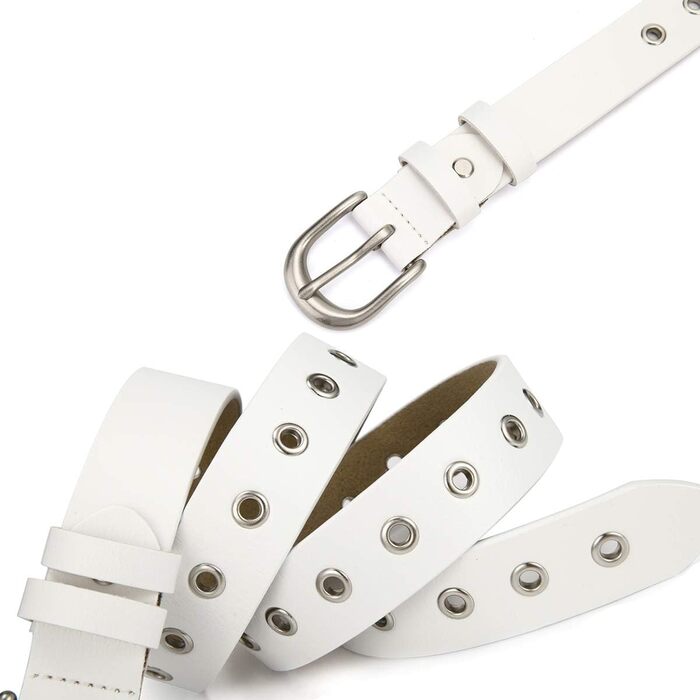 Жіночий шкіряний ремінь з металевою пряжкою для джинсів Dreess, ширина 1.1 см (M: 105 см, підходить для обхвату талії 85-94 см, колір: білий)