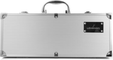 Набір гриль-посуду Lehmann з нержавіючої сталі в кейсі | Комплект аксесуарів для гриля з лопаткою, виделкою та щипцями | Ідеальний подарунок для чоловіків та жінок