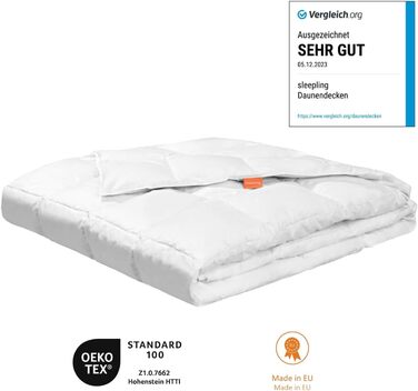 sleepling 194629 light summer down duvet, new white down (90%) and feathers (10%), Made in EU, Ökotex, Downpass, 135 x 200 cm, white 135 x 200 cm light