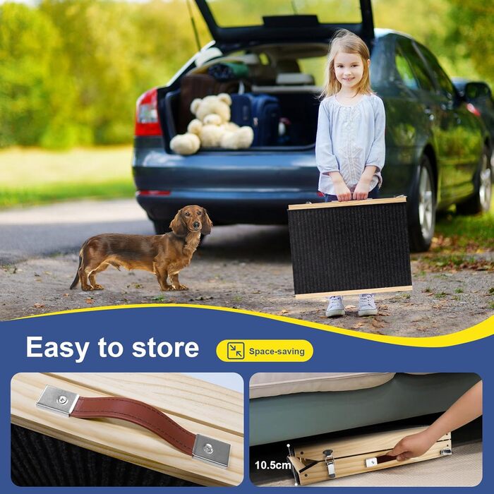 Дерев'яна пандус для домашніх тварин, регульована | Складана сходинка для собак з антиковзким килимком | 4 висотні сходинки | портативна та легка для малих та середніх тварин | ідеально для ліжок, диванів та авто
