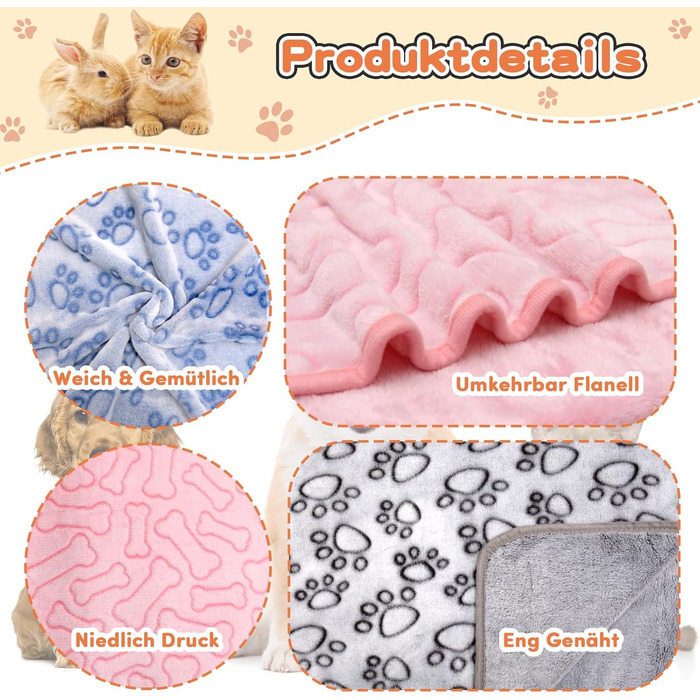 М'яка ковдра для собак та котів, 3 шт. у наборі, 110x80 см та 80x100 см, миюча, фланелева, для дому та подорожей