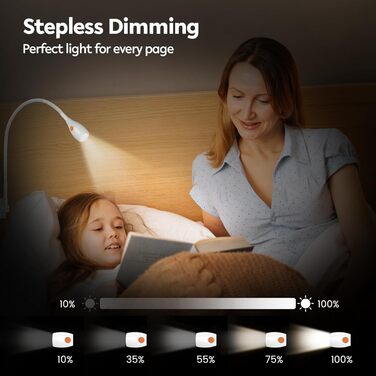 Світлодіодна настільна лампа Acegoo для читання з гнучким регульованим кронштейном (білий). Лампа для ліжка, настінна, диммована, 3000K, поворотна головка для спальні та книг.