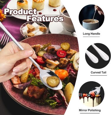 Набір з 12 ложок для лате макіато, нержавіюча сталь, довгі чайні ложки, ложки для десертів та кави