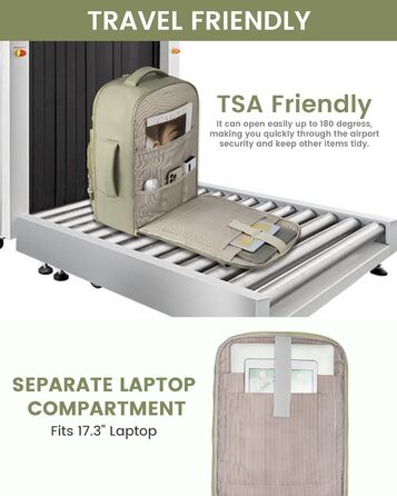 Рюкзак LOVEVOOK 40L для ручної поклажі в літак, водонепроникний, з відділенням для ноутбука 17 дюймів, для подорожей, роботи, хайкінгу, оливково-бежевий