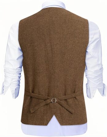 Жилет чоловічий HISDERN Vintage Tweed, скроєний для ділового стилю та вечірніх подій, з кишенями, темно-сірий (L, Коричневий-1)