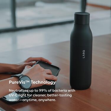 Пляшка для води LARQ PureVis 740 мл Obsidian Black: самоочисна, з нержавіючої сталі, зберігає температуру, BPA-free