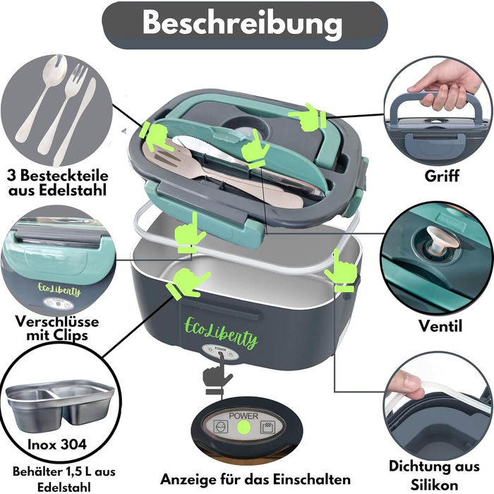 Електрична ланчбокс EcoLiberty 80W з підігрівом, 12/24/220V - для офісу, авто, вантажівки