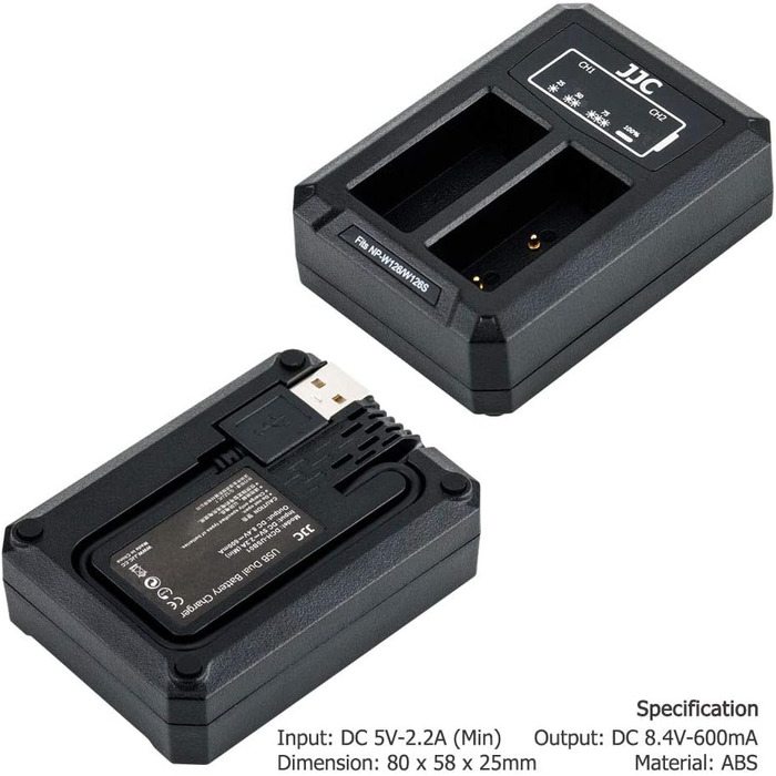 Зарядний пристрій JJC USB для акумуляторів Fujifilm X-T30, X-E5, X100VI, X100V та інших моделей (NP-W126/NP-W126s)