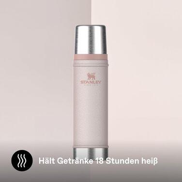 Термос STANLEY 1913 Classic Legendary 590 мл, герметичний, сталевий (Hammertone Rose Quartz) — зберігає тепло та холод до 24 годин