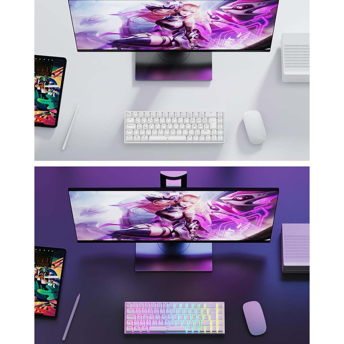 Механічна ігрова клавіатура TECURS бездротова, 80% TKL, підсвічування, Red Switch, QWERTZ, для ПК, ноутбука, Windows, чорно-біла