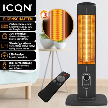 Електричний інфрачервоний обігрівач ICQN Standheizler 2300 Вт з пульт, для дому та вулиці, IP20, чорний, з підставкою