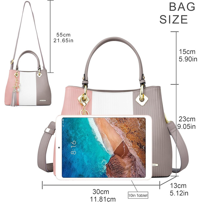 Сумка Pomelo Best жіноча через плече багатокольорова смугаста з внутрішніми кишенями сіро-рожева