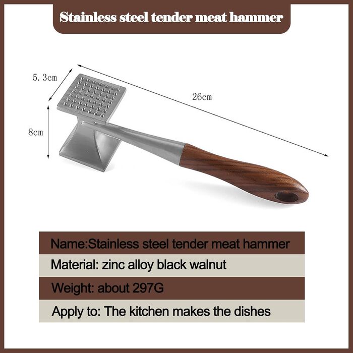 Fleischklopfer FlotRute: М'ясорубка, молоток для м'яса, 26 см, з дерев'яною ручкою, нержавіюча сталь