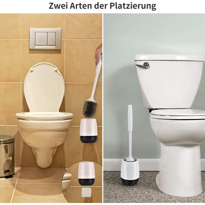 Силіконова щітка для унітазу BOENFU з швидким висиханням, без свердління, настінний кріплення та підставка для ванної кімнати, біла