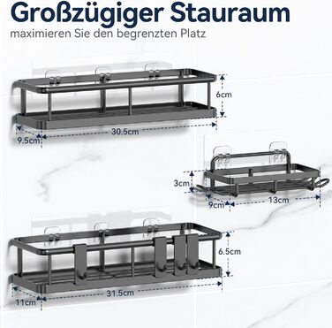 Поличка для душу YASONIC без свердління з мильницею - Органайзер для ванної кімнати з нержавіючої сталі, швидковисихаюча поличка для душу, тримач для шампуню, 3 шт. чорного кольору