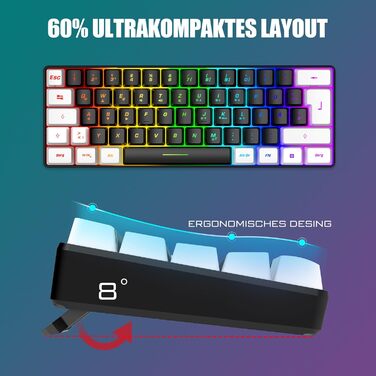 Бездротовий комплект клавіатури та миші RedThunder 60% для геймінгу та офісу, QWERTZ DE, USB, чорний/білий