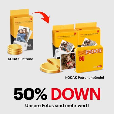 Фотодрук Kodak Mini 3 Retro: портативний принтер + 68 аркушів паперу (7,6 x 7,6 см)