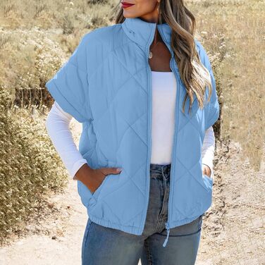 Жіноча степна жилетка, валяна, зі стійким коміром, без рукавів, на блискавці, осінь-зима, стильна верхня одежда (XXL, небесно-блакитний)