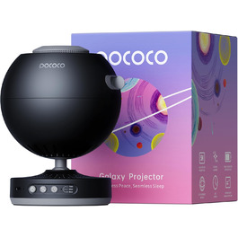 POCOCO Starry Sky Projector, Galaxy Star Projector, Home Planetarium for Kids and Adults; for Bedrooms, Interiors; as Decoration, Sleep Aid, and Relaxation - with 2 Discs (Black)