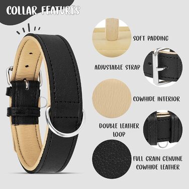 Riparo Genuine Leather Adjustable Dog Collar with Additional Reinforcement (XL: 4.5CM Wide for 53.4CM - 63.5CM Neck, Black)