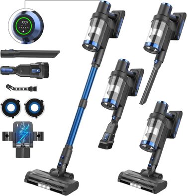 Бездротовий пилосос Nigecue 550W з акумулятором, 45000Pa, 60 хвилин роботи, Smart-дисплеєм, антизаплутувальною щіткою та контейнером 1.5L. Ідеально підходить для твердих підлог, килимів та видалення шерсті тварин.