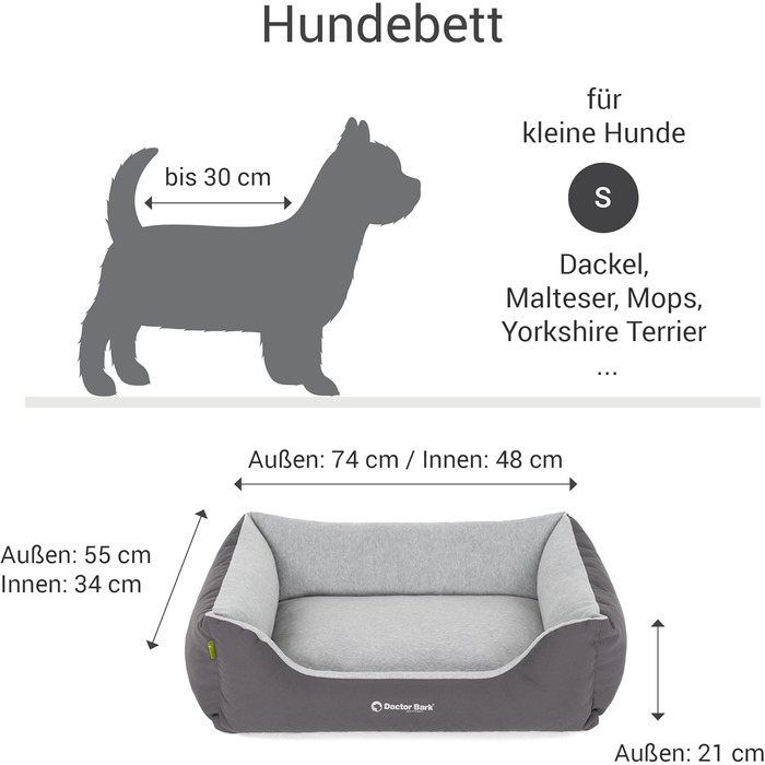 Ліжко для собак Doctor Bark Kleine Hunde - М'яке та зручне ліжечко для собак, миється, зносостійке, пухнасте - Зроблено в Німеччині, GreenLabel (S - 74x55 см, Сірий)