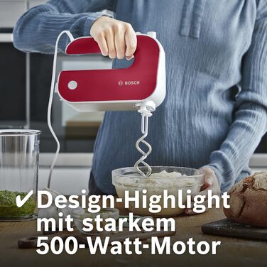 Ручний міксер Bosch MFQ40303: 500W, 5 швидкостей + Turbo, 2 віська, 2 гаки для тіста, нержавіюча сталь, темно-червоний/срібний